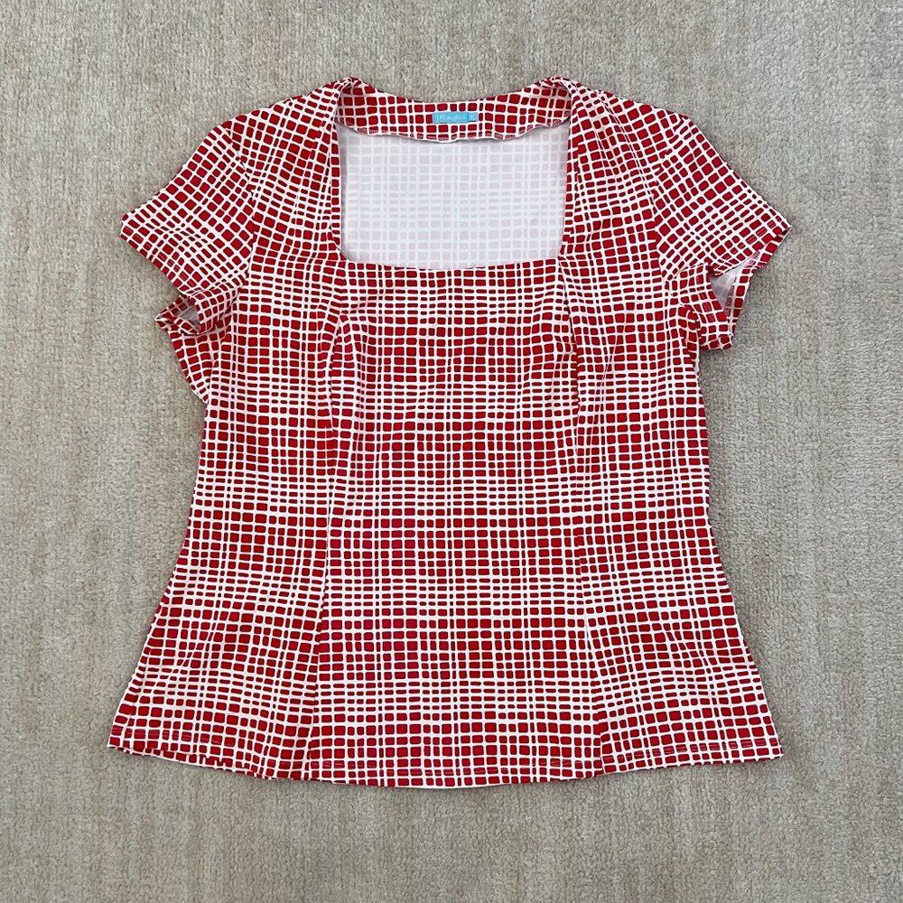 J. McLaughlin Catalina Cloth Square Neck Short Sleeve Blouse Top XL